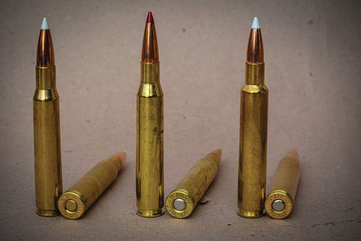 For comparison (left to right): 30-06 Springfield, 280 Remington and 280 Ackley Improved.